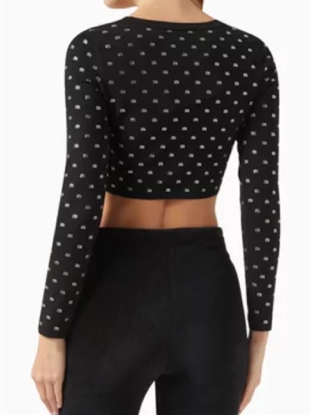 Alexander Wang Black V-NECK CROPPED CARDIGAN IN CRYSTAL - Picture 3 of 4
